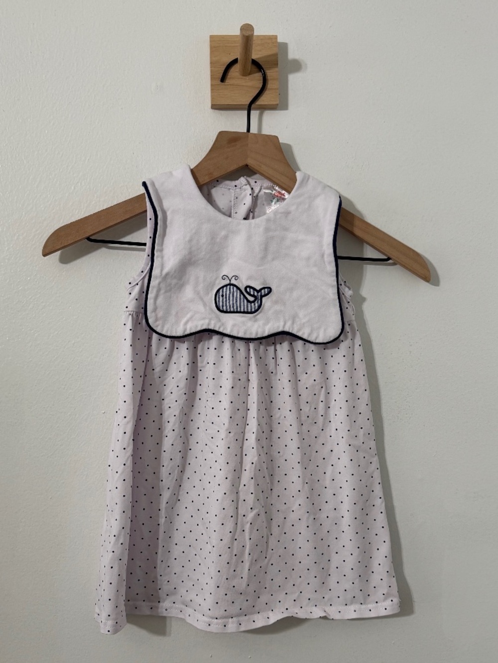 Stitchy Fish Whale Polka Dot Print Dress 2T White Nautical Summer